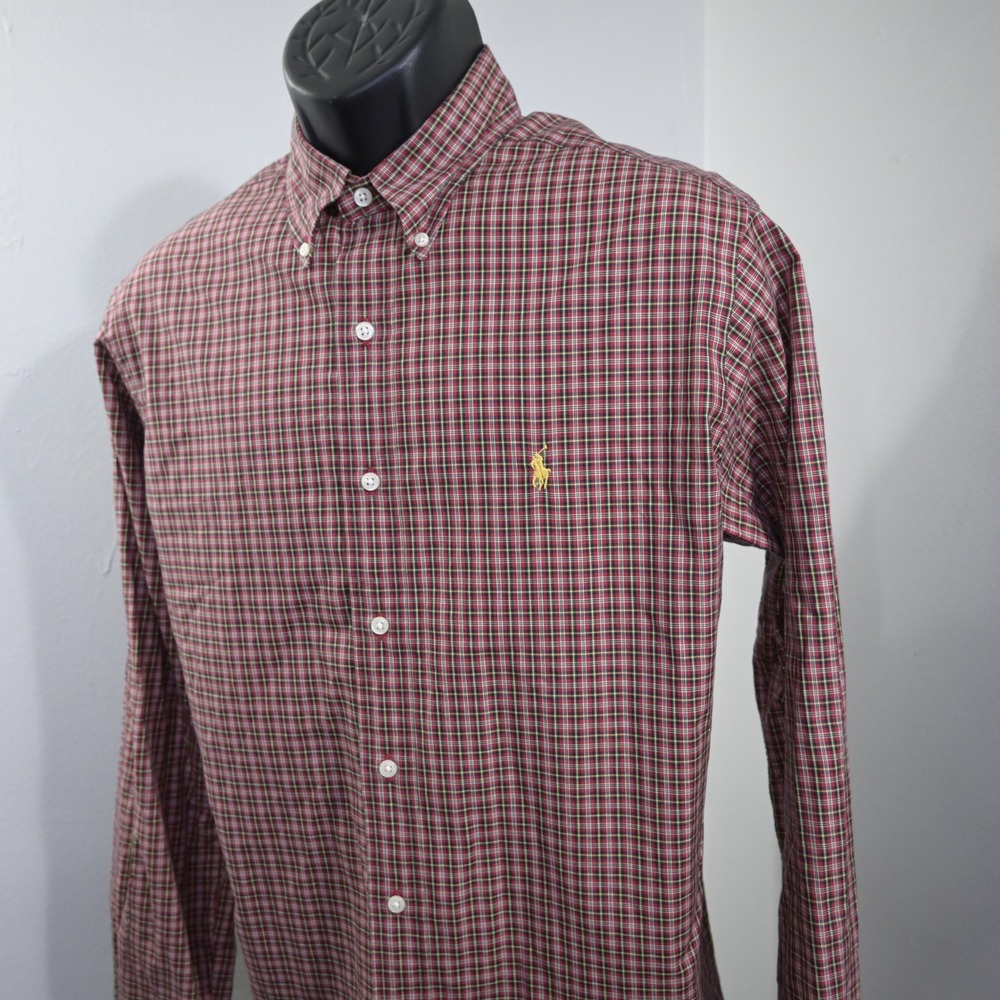 Ralph Lauren Button Up Dress Shirt Mens L Classic Fit Red Plaid Long Sleeve